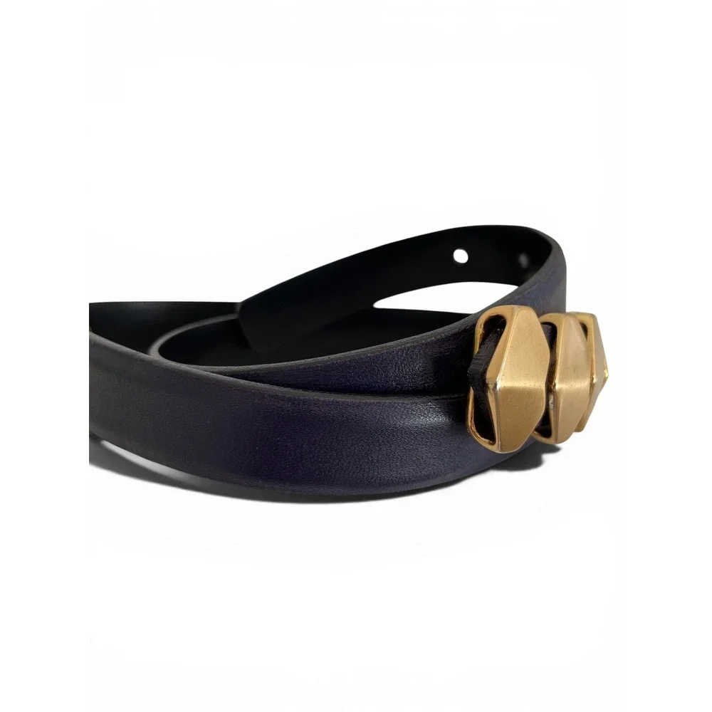 Carlisle Women's Small‎ Dark Purple Genuine Leather Geometric Buckle Skinny Belt